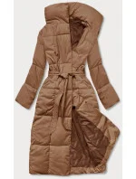 Tmavě béžový dámský zimní kabát s páskem (2M-061) Tmavě béžový dámský zimní kabát s páskem (2M-061)
