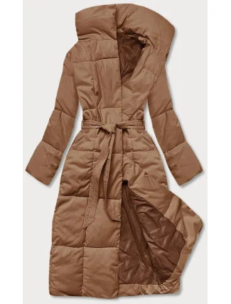 Tmavě béžový dámský zimní kabát s páskem (2M-061) Tmavě béžový dámský zimní kabát s páskem (2M-061)