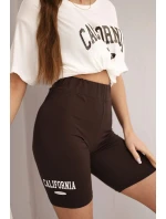 Dámský komplet s volnou blůzou a přiléhavými šortkami ecru + hnědý