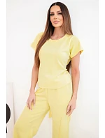 Dámský komplet „masełko“ s halenkou s krátkým rukávem a širokými kalhotami žlutý Dámský komplet „masełko“ s halenkou s krátkým rukávem a širokými kalhotami žlutý