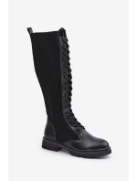 Šněrovací kozačky s elastickým svrškem černé Vamilena