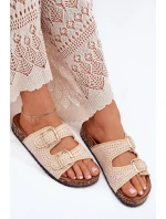 Háčkované dámské pantofle se zlatými přezkami béžové Fenira