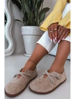 Kožené semišové polobotky Barefoot Dámské s pásky Zazoo N1271 béžové