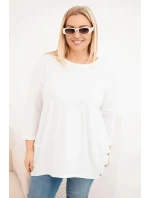 Dámská blůza Plus Size z bavlny s ozdobnými knoflíky a ohrnutými rukávy ecru