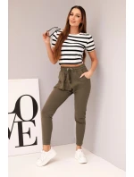 Dámské tepláky s elastickým pasem a šňůrkou khaki