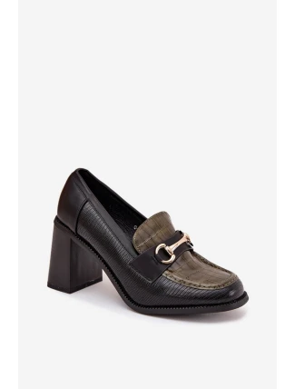 Dámské polobotky na sloupku s ražbou a zlatým detailem Novella – zeleno/černé