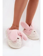 Dámské huňaté pantofle s motivem králíčka – růžové Faylen