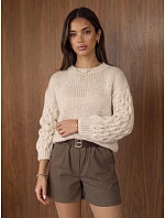 Dámský oversize svetr s copánkovým vzorem, světle béžový, FashionStreet MY2590 Dámský oversize svetr s copánkovým vzorem, světle béžový, FashionStreet MY2590