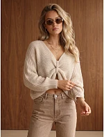 Dámský oversize svetr s nařaseným předním dílem, béžový, FashionStreet MY2647 Dámský oversize svetr s nařaseným předním dílem, béžový, FashionStreet MY2647