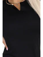 608-1 Smyslné tužkové šaty s krátkými rukávy a ozdobným výstřihem - ČERNÁ