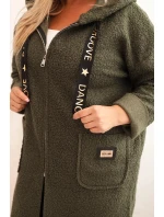 Dámský plášť Plus Size z umělé beránkové látky s kapucí a kapsami khaki Dámský plášť Plus Size z umělé beránkové látky s kapucí a kapsami khaki