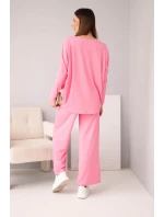 Dámská viskózová souprava s volnou blůzou a kalhotami světle růžový