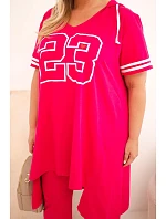 Dámská bavlněná souprava Plus Size s halenkou s kapucí a kalhotami fuchsiová Dámská bavlněná souprava Plus Size s halenkou s kapucí a kalhotami fuchsiová