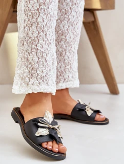 Pantofle S Dekorací Přírodní Kůže Zazoo 3574/Z Černé