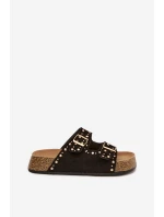 Dámské pantofle se zlatými sponami a knoflíky Černé Tervina