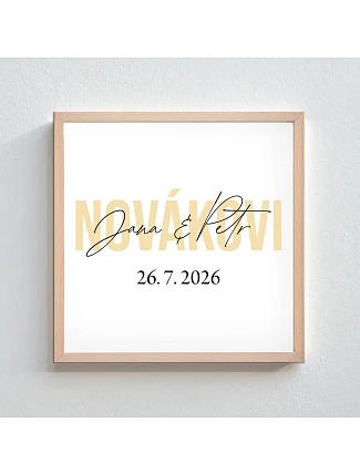 Personalizovaný magický fotoobraz v rámu - čtverec 20x20 - jména novomanželů