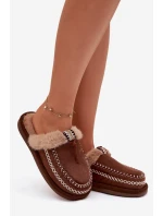 Dámské pantofle s kožešinou 608 Hnědá - Perivelle