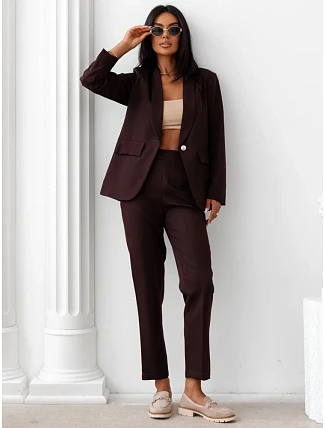 Elegantní dámský kostým – sako a kalhoty, hnědý, FashionStreet AY1245 Elegantní dámský kostým – sako a kalhoty, hnědý, FashionStreet AY1245