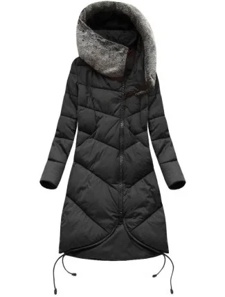 Černá dlouhá zimní bunda s kapucí (7755BIG) Černá dlouhá zimní bunda s kapucí (7755BIG)