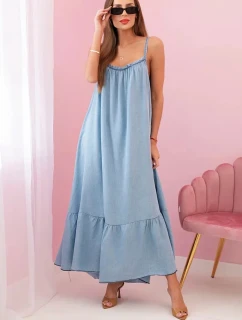 Dámské šaty na ramínka s volánem světlý denim