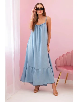 Dámské šaty na ramínka s volánem světlý denim