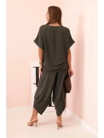 Komplet z viskózy halenka + kalhoty khaki