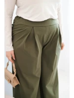 Dámské kalhoty Plus Size s širokými nohavicemi a plisováním khaki