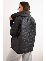Dámská jarní prošívaná bunda s ozdobným reliéfním vzorem a zipem černá