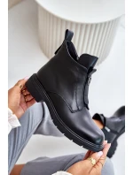 Kožené Boty Na Plochém Podpatku Zateplené Černé Komisa