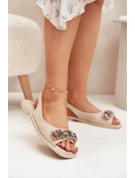 Dámské Ploché Sandály S Krystaly S.Barski KV51-079 Béžové