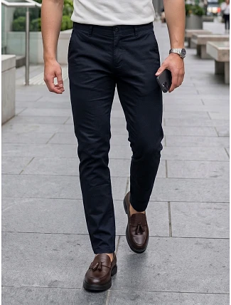 Pánské vypasované kalhoty chinos navy blue FashionStreet kalhoty UX4497