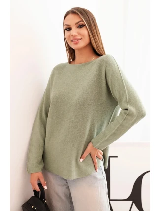 Svetr dámský z viskózy s dlouhým rukávem a kulatým výstřihem jasný khaki