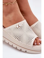 Dámské Kožené Pantofle Na Klínu Béžové Vinceza 41477