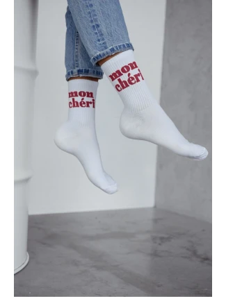 Dámské ponožky Mon Chéri bavlněné bílé s bordovým nápisem