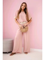 Viskózový komplet se zlatým lemováním tmavě pudrově růžová