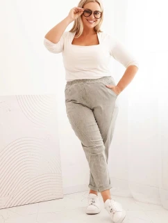 Dámské kalhoty Plus Size dekontrované s viskózou a širokou gumou jasné khaki