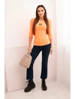 Dámská pruhovaná blůza s 3/4 rukávem a ozdobným nášivkem oranžová