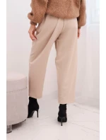 Dámské kalhoty s vysokým pasem a sklady béžové Dámské kalhoty s vysokým pasem a sklady béžové