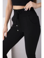 Dámské teplákové kalhoty s vysokým pasem a šňůrkou černé