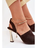 Semišové sandály na jehlovém podpatku se zdobeným náramkem CheBello 4440 čokoládové