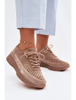 Kožené polobotky sneakers dámské vzorované Sergio Leone SP-013 Světle hnědé