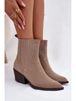 Dámské kotníkové boty na podpatku 6350 Béžová - Ideal Shoes Dámské kotníkové boty na podpatku 6350 Béžová - Ideal Shoes