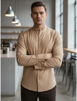 Pánská ležérní béžová košile SLIM FIT se stojáčkem FashionStreet DX2601 Pánská ležérní béžová košile SLIM FIT se stojáčkem FashionStreet DX2601