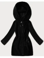 Černá vlněná bunda typu alpaka s kapucí (W214#) Černá vlněná bunda typu alpaka s kapucí (W214#)
