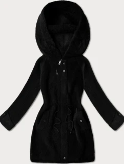 Černá vlněná bunda typu alpaka s kapucí (W214#)