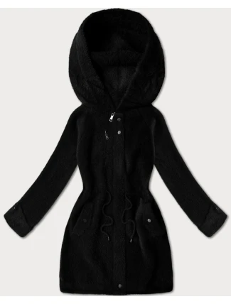Černá vlněná bunda typu alpaka s kapucí (W214#) Černá vlněná bunda typu alpaka s kapucí (W214#)