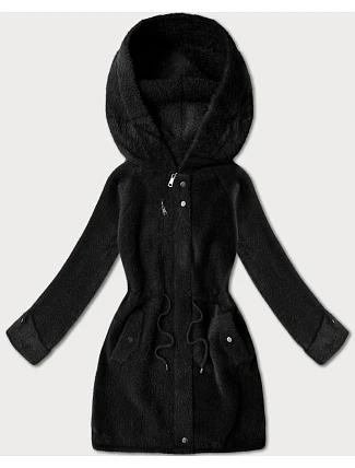 Vlněná bunda z alpaky s kapucí černá (W214#)