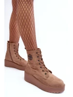 Zamszowe Botky Pracovníky Na Masivní Platformě Koturnie Bežové Lavica