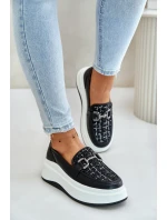 Kožené Dámské Mokasíny Na Platformě S Dekorací Černé Vinceza 89105