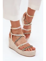 Dámské Sandály Na Klínu Se Zdobením Na Páskách Béžové Lunara Dámské Sandály Na Klínu Se Zdobením Na Páskách Béžové Lunara